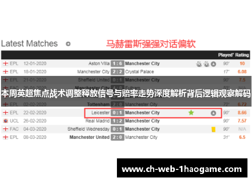 本周英超焦点战术调整释放信号与赔率走势深度解析背后逻辑观察解码