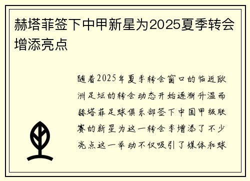 赫塔菲签下中甲新星为2025夏季转会增添亮点